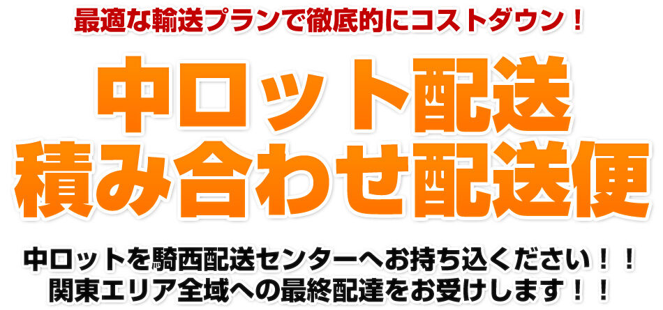 最適な輸送プランで徹底的にコストダウン！中ロット配送積み合わせ配送便　中ロットを騎西配送センターへお持ち込みください！！関東エリア全域への最終配達をお受けします！！